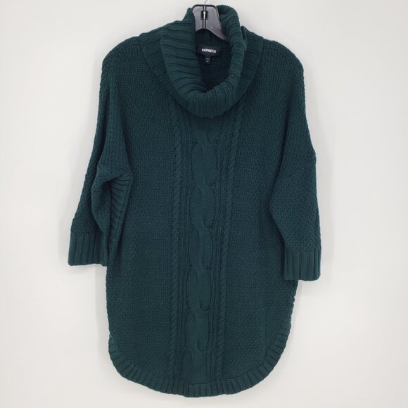 3/$25 Express Cowl Neck Cable Knit Tunic Sweater M Womens Spruce Green - Picture 1 of 8